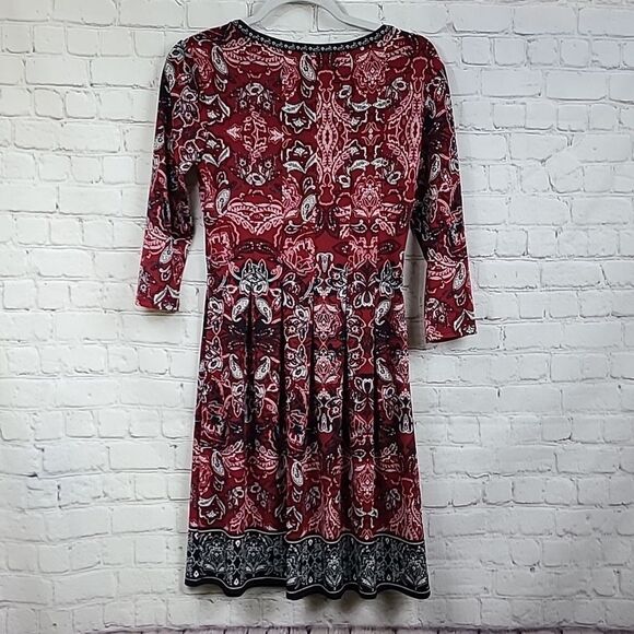 Max Studio Red Pleated Floral-Print Fit & Flare Jersey Knit Knee Length Dress - Picture 9 of 9